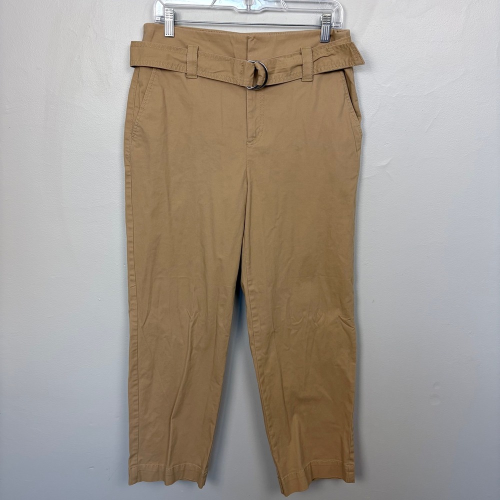 LOFT Tan Belted‎ Cropped Chino Straight Leg Casual Polished Career Size 10